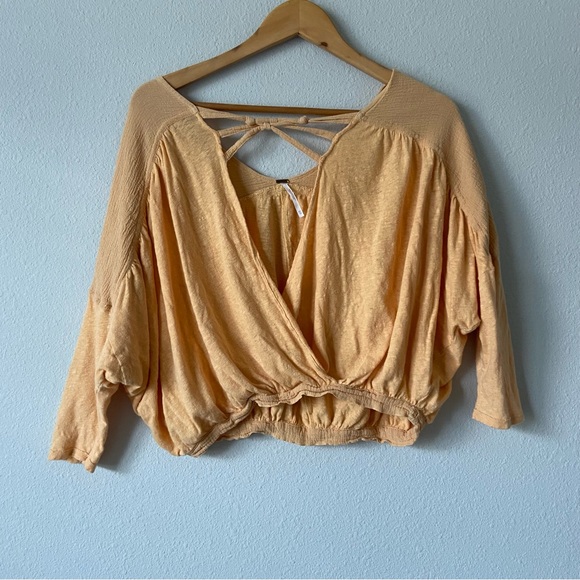 Free People Orange Cropped Drapey Linen Blend Top Size XS - Picture 4 of 6